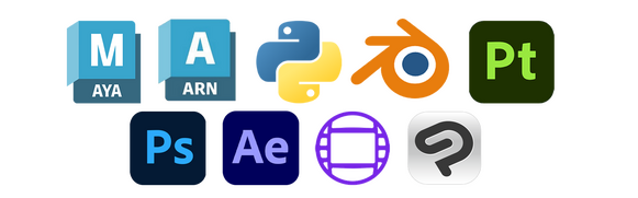 Autodesk Maya - Autodesk Arnold - Python - Blender - Adobe Substance Painter - Adobe Photoshop - Adobe After Effect - AVID Media Composer - Clip Studio Paint